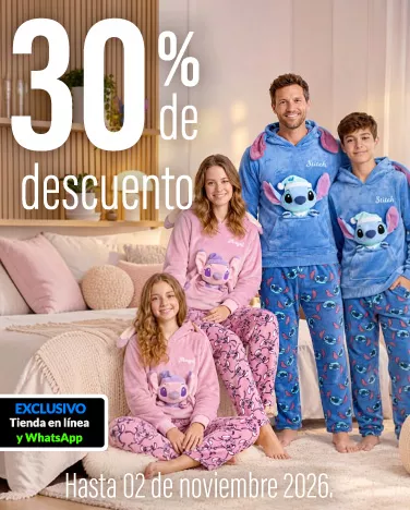 30% de descuento En todas las pijamas para toda la familia