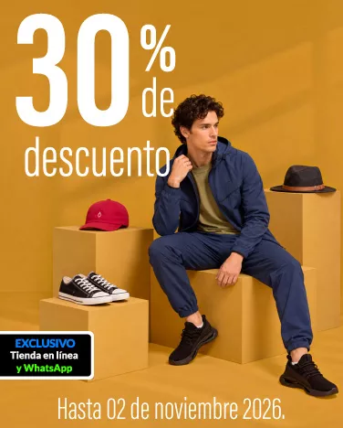30% de descuento En toda la ropa exterior, accesorios y zapateria de hombre