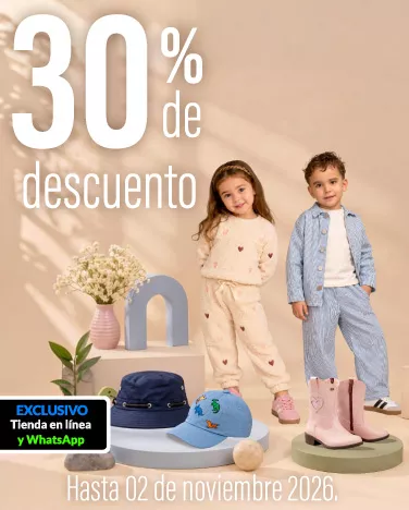 30% de descuento En toda la ropa exterior, accesorios y zapateria infantil