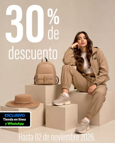 30% de descuento En toda la ropa exterior, accesorios y zapateria de mujer