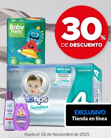 30% de descuento en todos los pañales y perfumería para bebé
