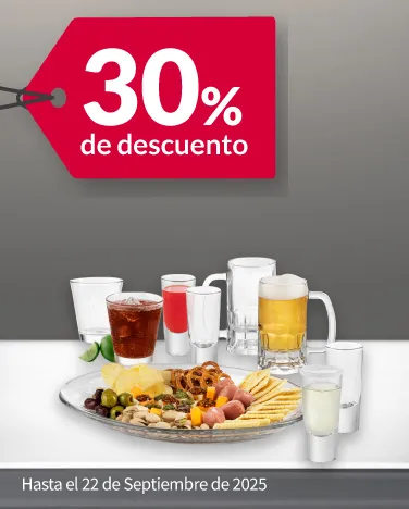 30% de descuento en vajillas y juegos de vasos de cristal