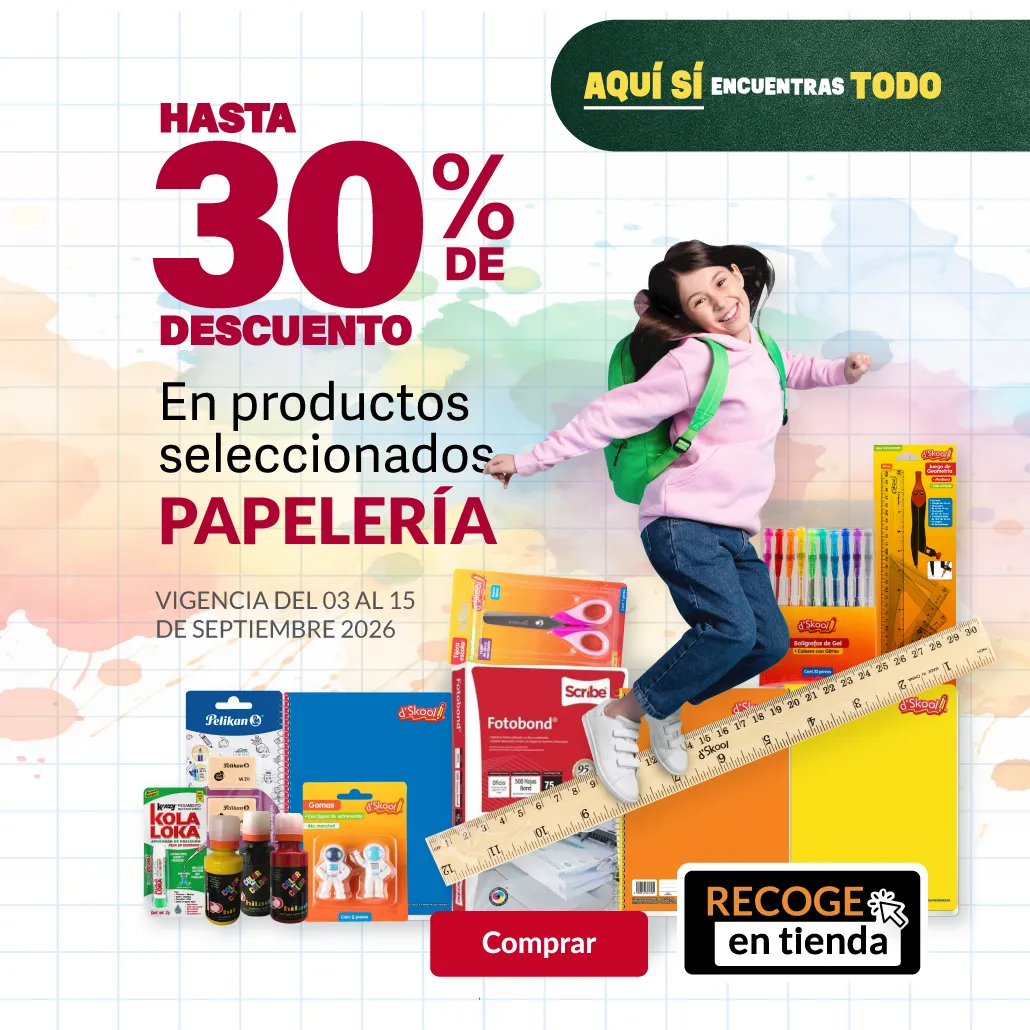 Hasta 30% de descuento en productos seleccionados del departamento de papelería.
