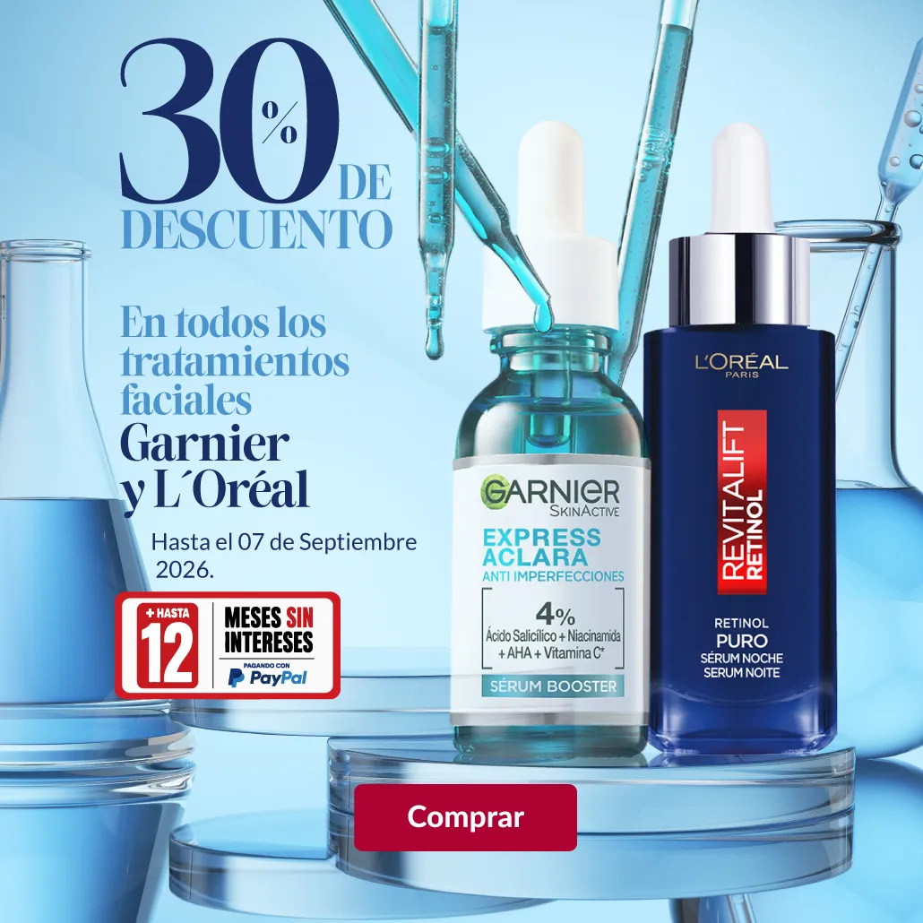 30% de descuento de todos los tratamientos faciales Garnier y Loreal.