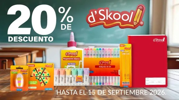 20% de descuento en toda la marca d'Skool del departamento de Papelería