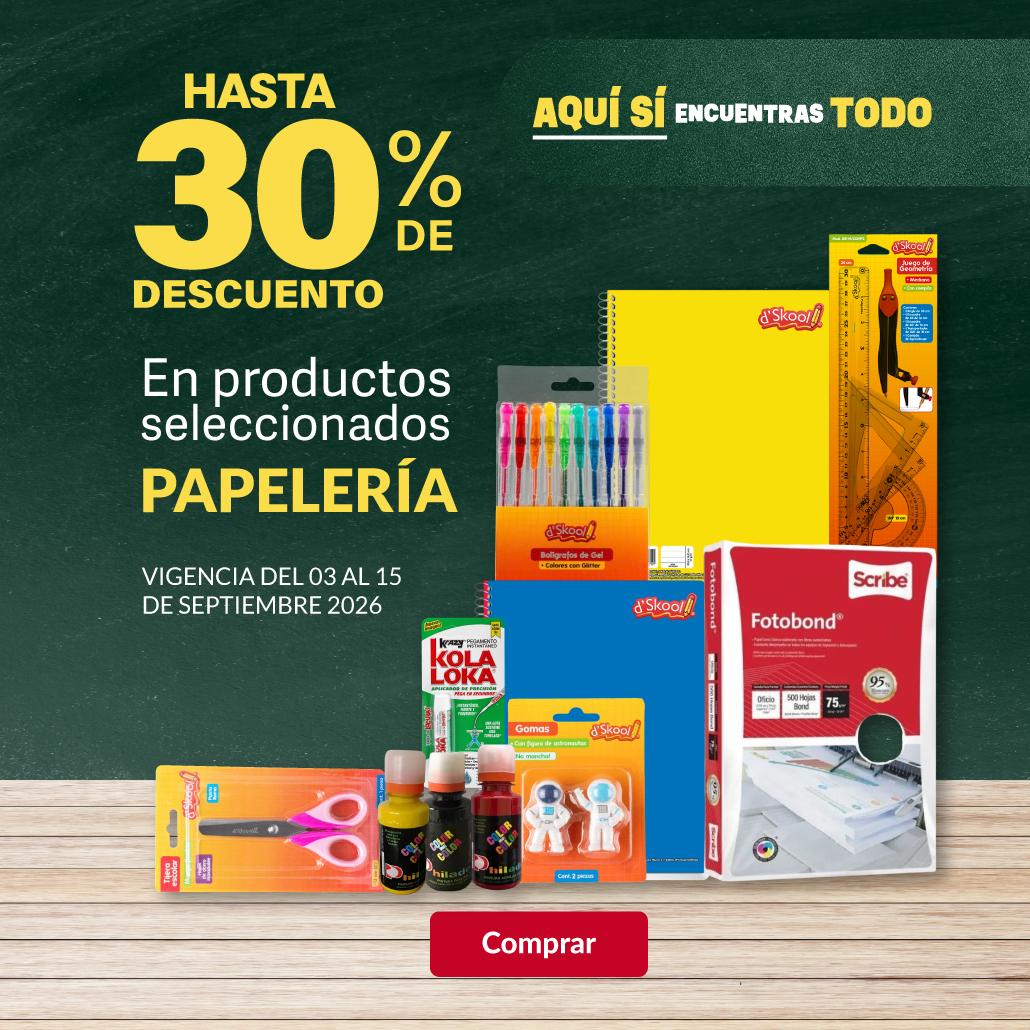 Hasta 30% de descuento en productos seleccionados del departamento de papelería.