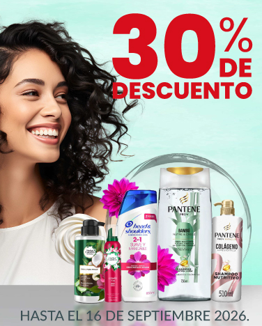 30% de descuento En todos los shampoos, acondicionadores, tratamientos y cremas para peinar Herbal Essences, Pantene y Head and Shoulders