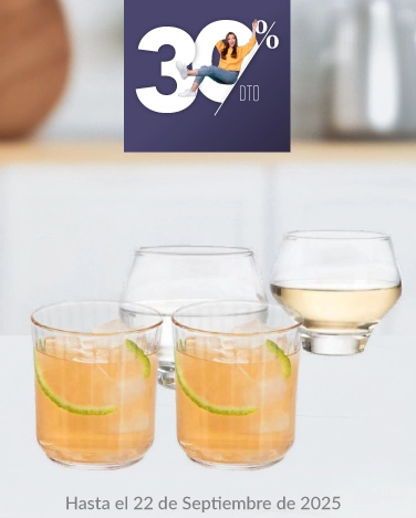30% de descuento en vajillas y juegos de vasos de cristal