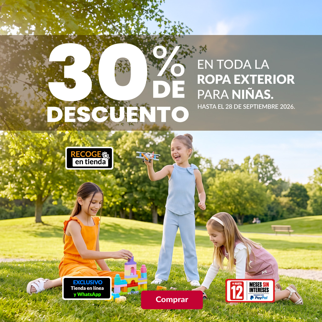 30% de descuento en toda la ropa exterior para niñas.