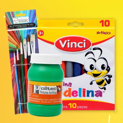 Pinturas, pinceles, plastilinas y masas