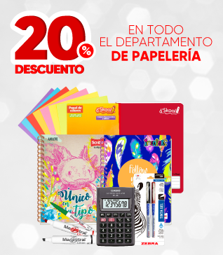 20% DE DESCUENTO EN TODO EL DEPARTAMENTO DE PAPELERÍA.