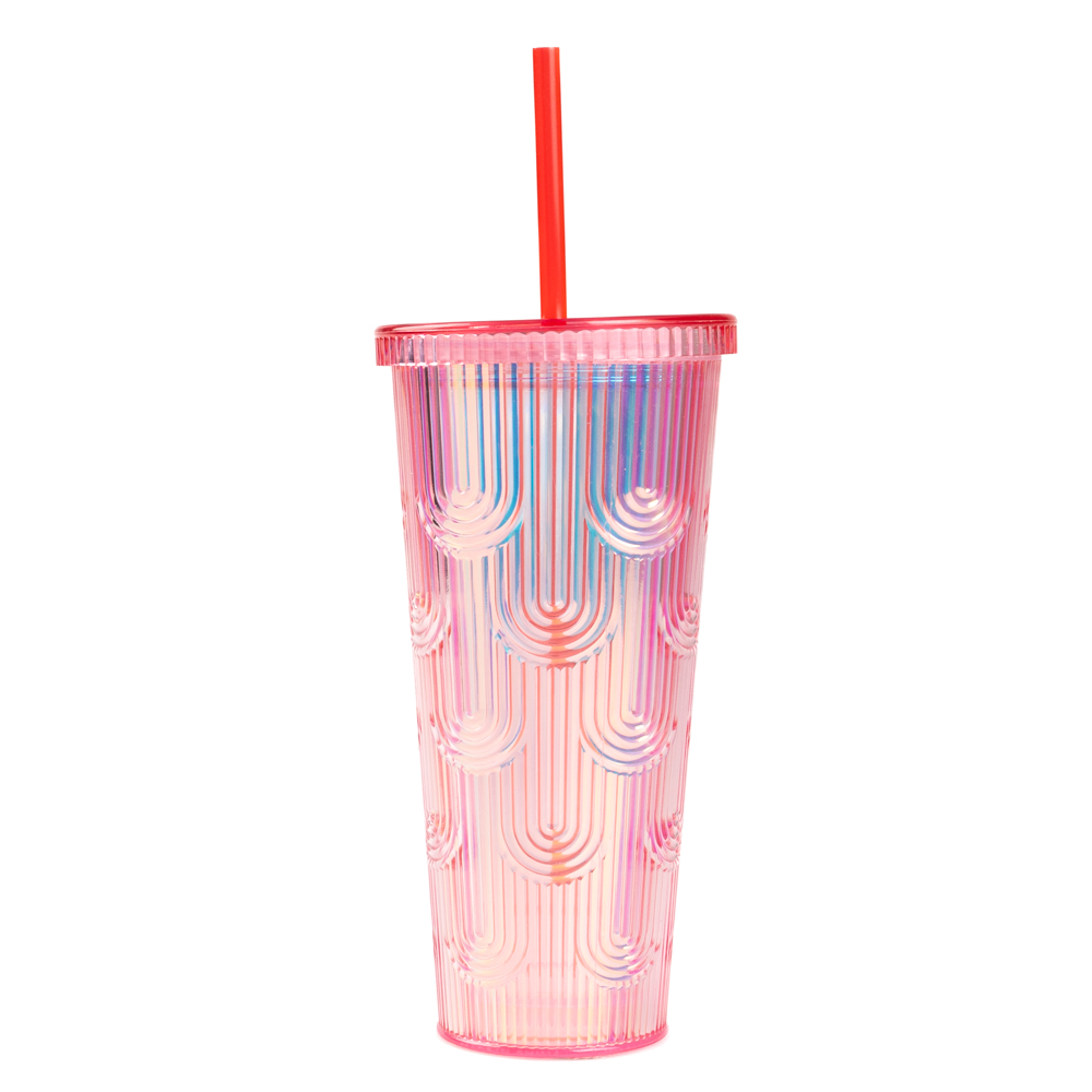 Vaso con popote con tapas y pajitas, vaso rosa con popote texturizado, vaso  de plástico de doble pared sin BPA para café helado, bebidas frías o agua