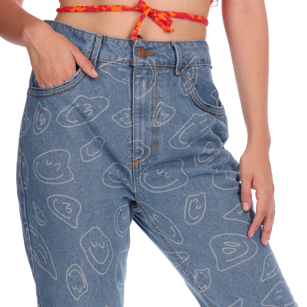 Pantalón De Mezclilla Red Sky Mujer Full Print Caritas Delsol