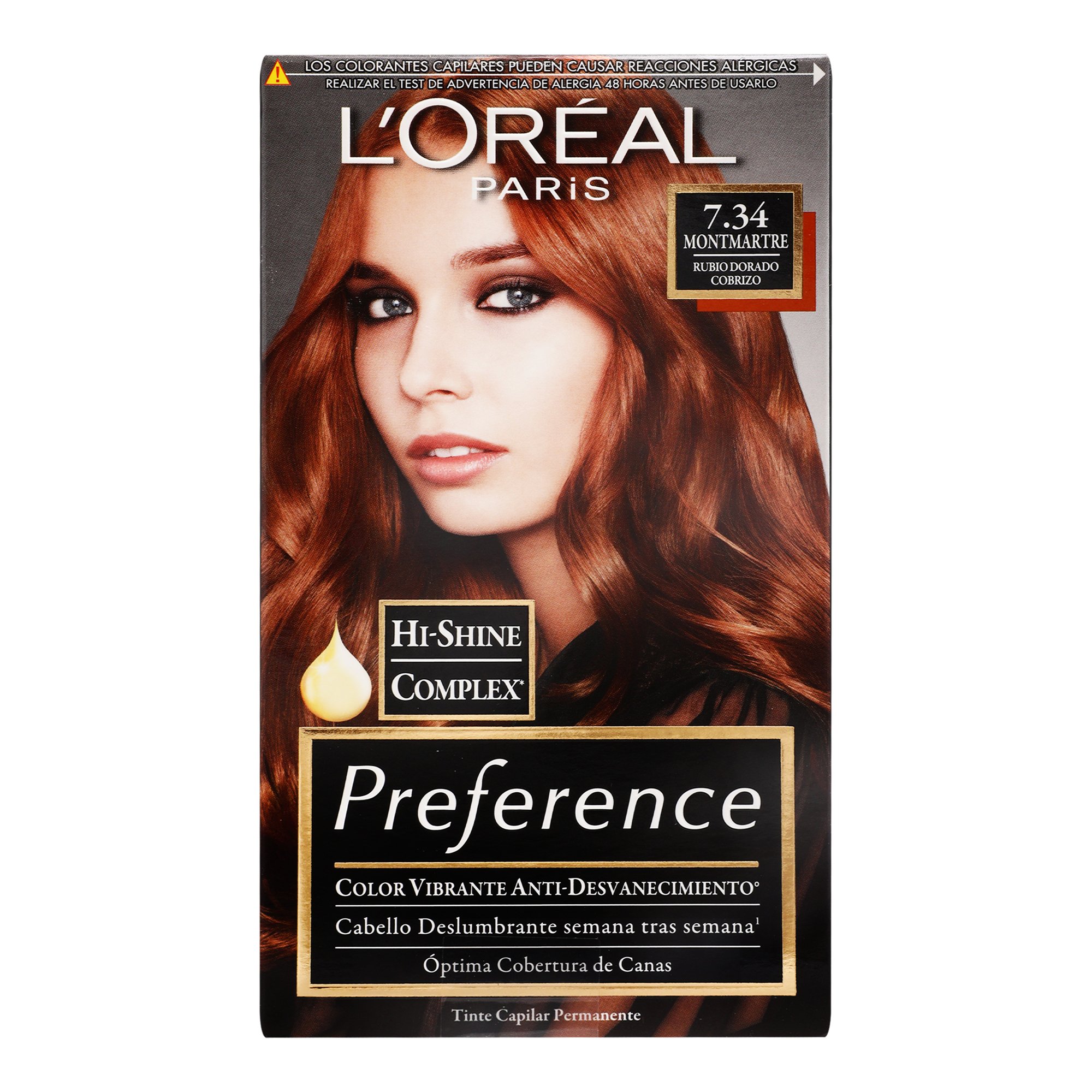 Tinte Capilar L'Oréal Preference 7.34 Rubio Dorado Cobrizo | DelSol