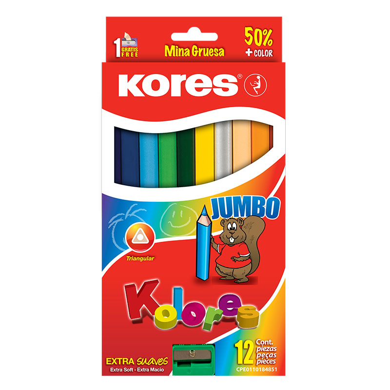 Lápices de Colores Kores Triángulares Jumbo 12 Piezas | DelSol
