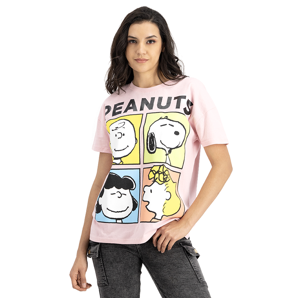 Peanuts Top Donna, Nero, Taglia L, Cotone, Manica Corta